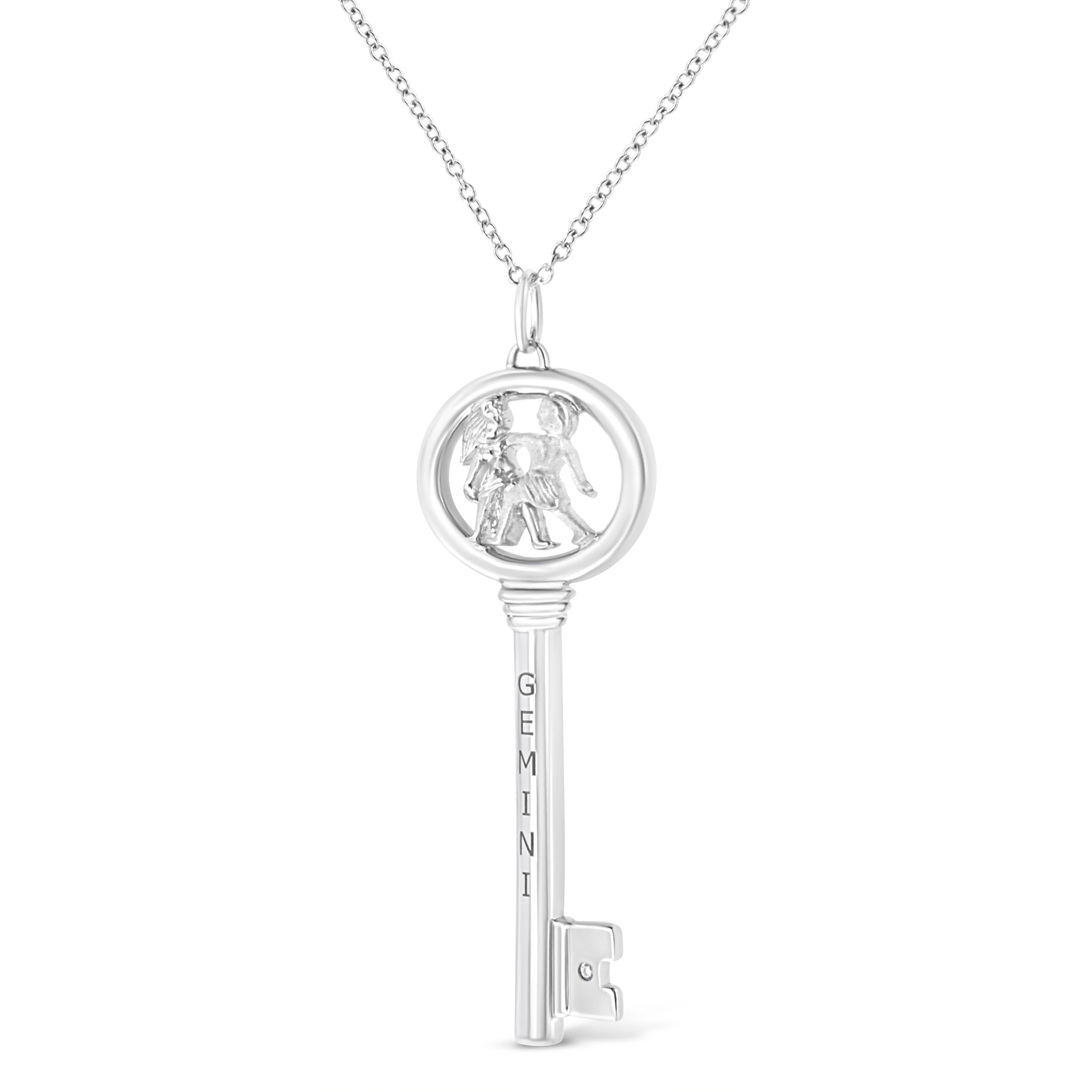 .925 Sterling Silver Diamond Accent Zodiac Key 18" Pendant Necklace (K-L Color, I1-I2 Clarity) by Haus of Brilliance - Image 27