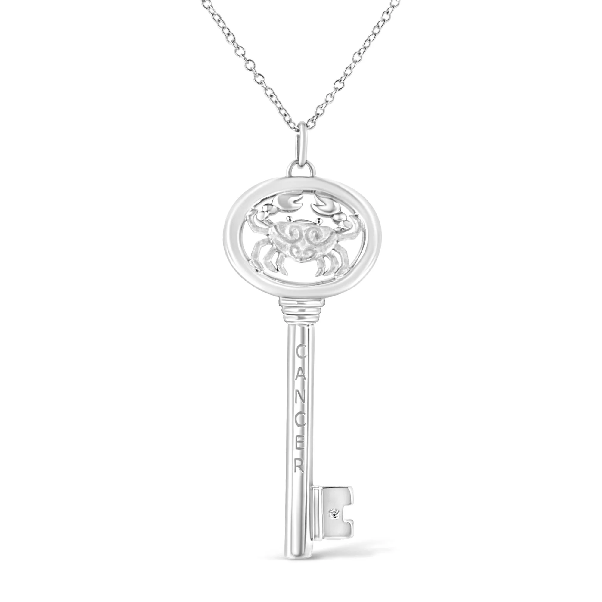 .925 Sterling Silver Diamond Accent Zodiac Key 18" Pendant Necklace (K-L Color, I1-I2 Clarity) by Haus of Brilliance - Image 3