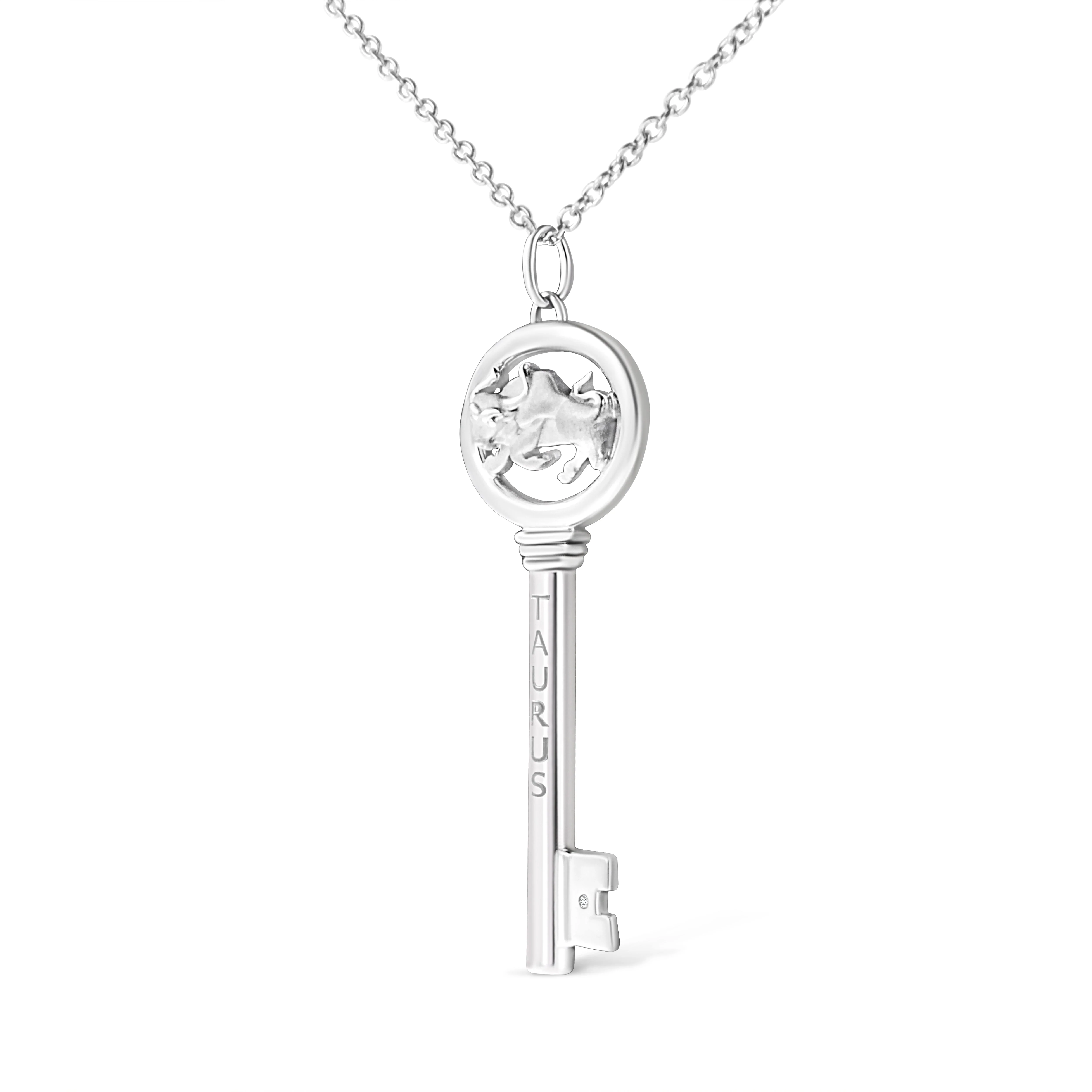 .925 Sterling Silver Diamond Accent Zodiac Key 18" Pendant Necklace (K-L Color, I1-I2 Clarity) by Haus of Brilliance - Image 32