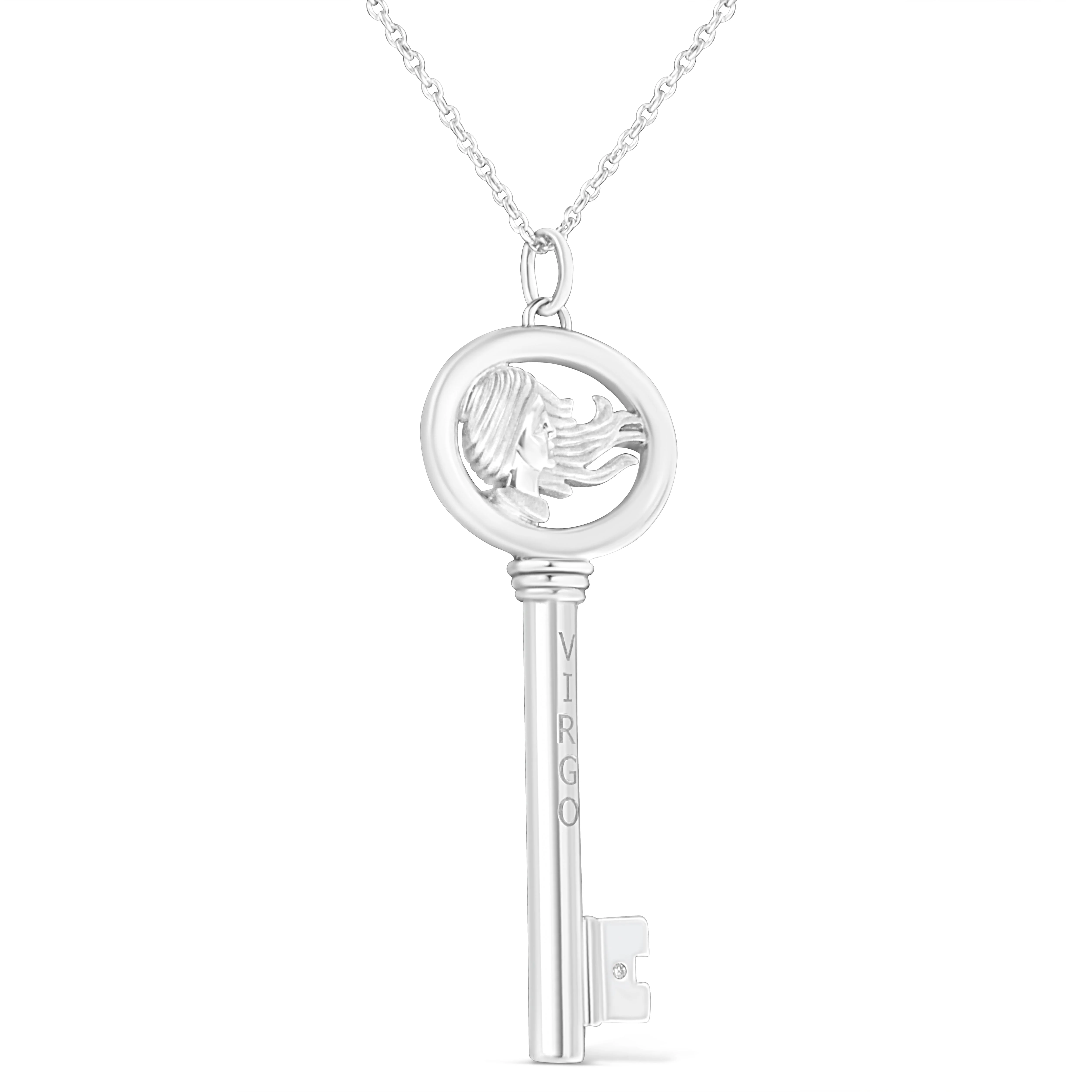 .925 Sterling Silver Diamond Accent Zodiac Key 18" Pendant Necklace (K-L Color, I1-I2 Clarity) by Haus of Brilliance - Image 33