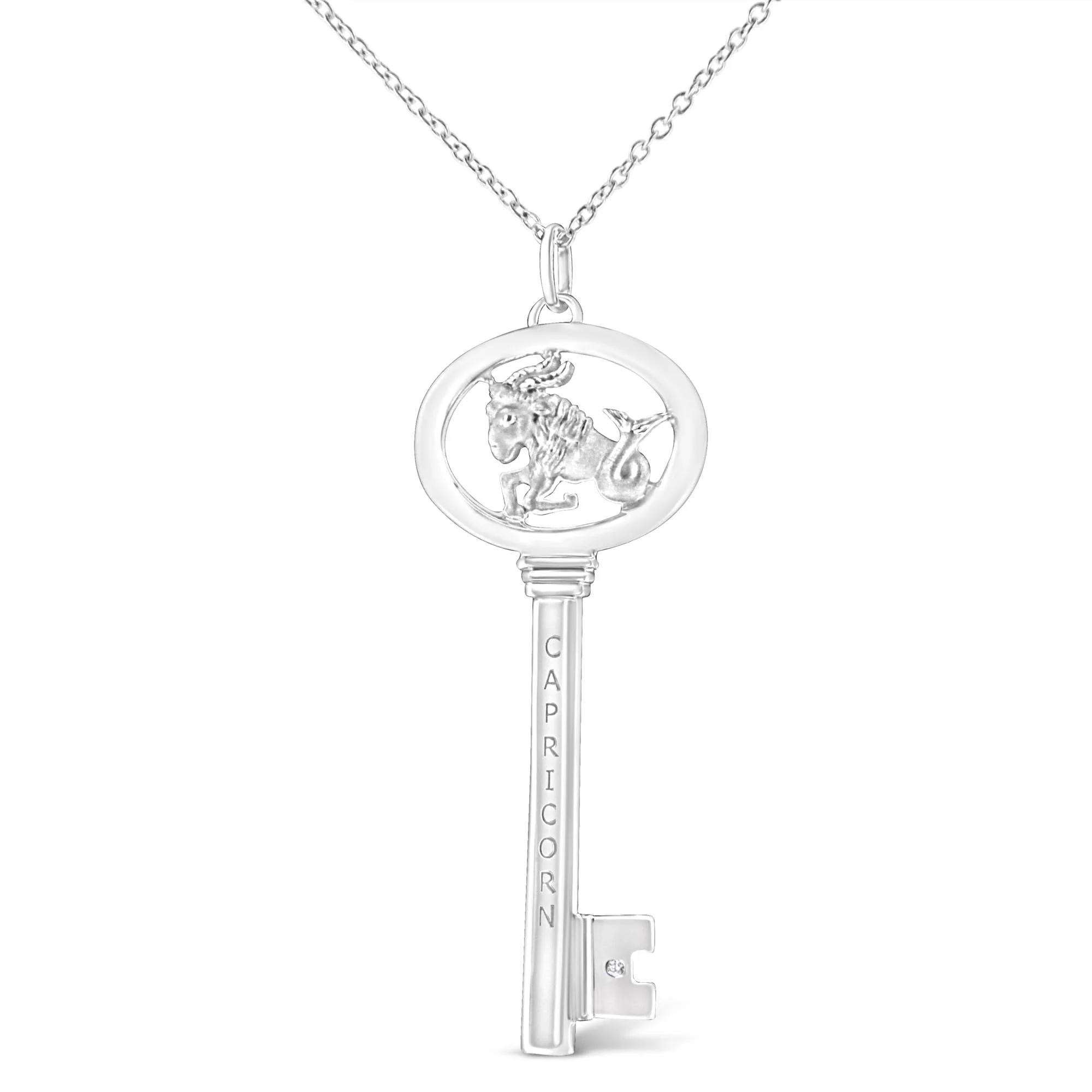 .925 Sterling Silver Diamond Accent Zodiac Key 18" Pendant Necklace (K-L Color, I1-I2 Clarity) by Haus of Brilliance - Image 4