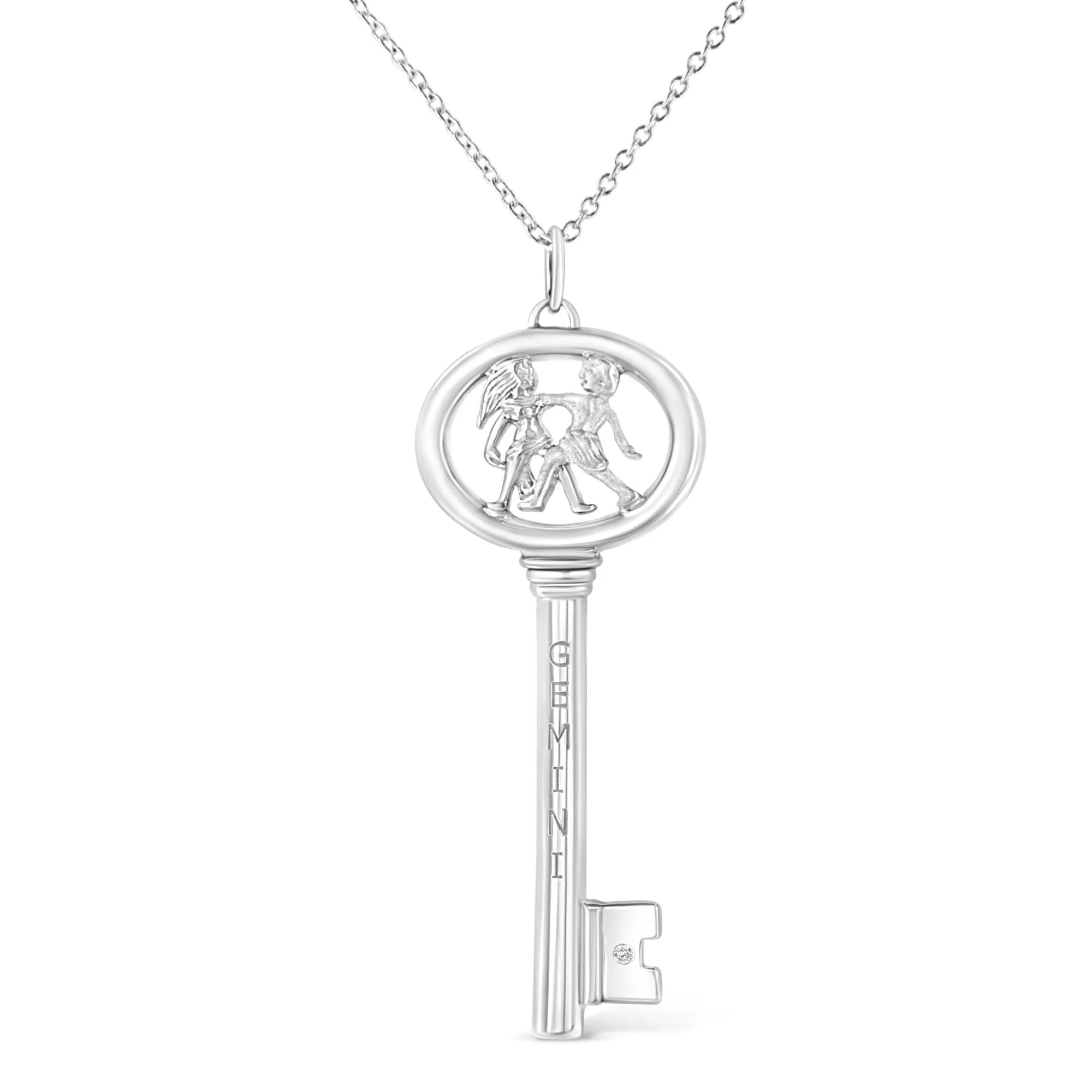 .925 Sterling Silver Diamond Accent Zodiac Key 18" Pendant Necklace (K-L Color, I1-I2 Clarity) by Haus of Brilliance - Image 5
