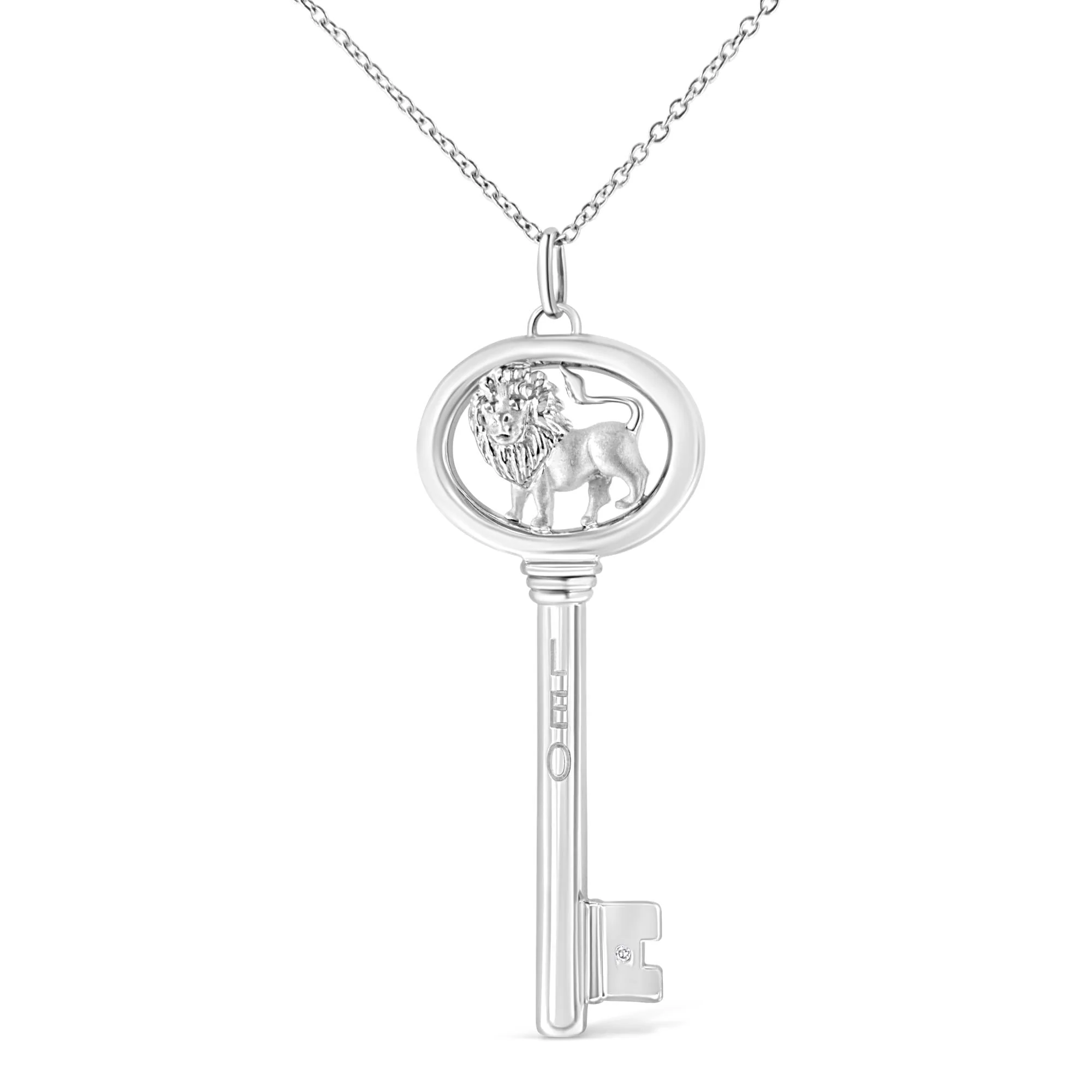 .925 Sterling Silver Diamond Accent Zodiac Key 18" Pendant Necklace (K-L Color, I1-I2 Clarity) by Haus of Brilliance - Image 6