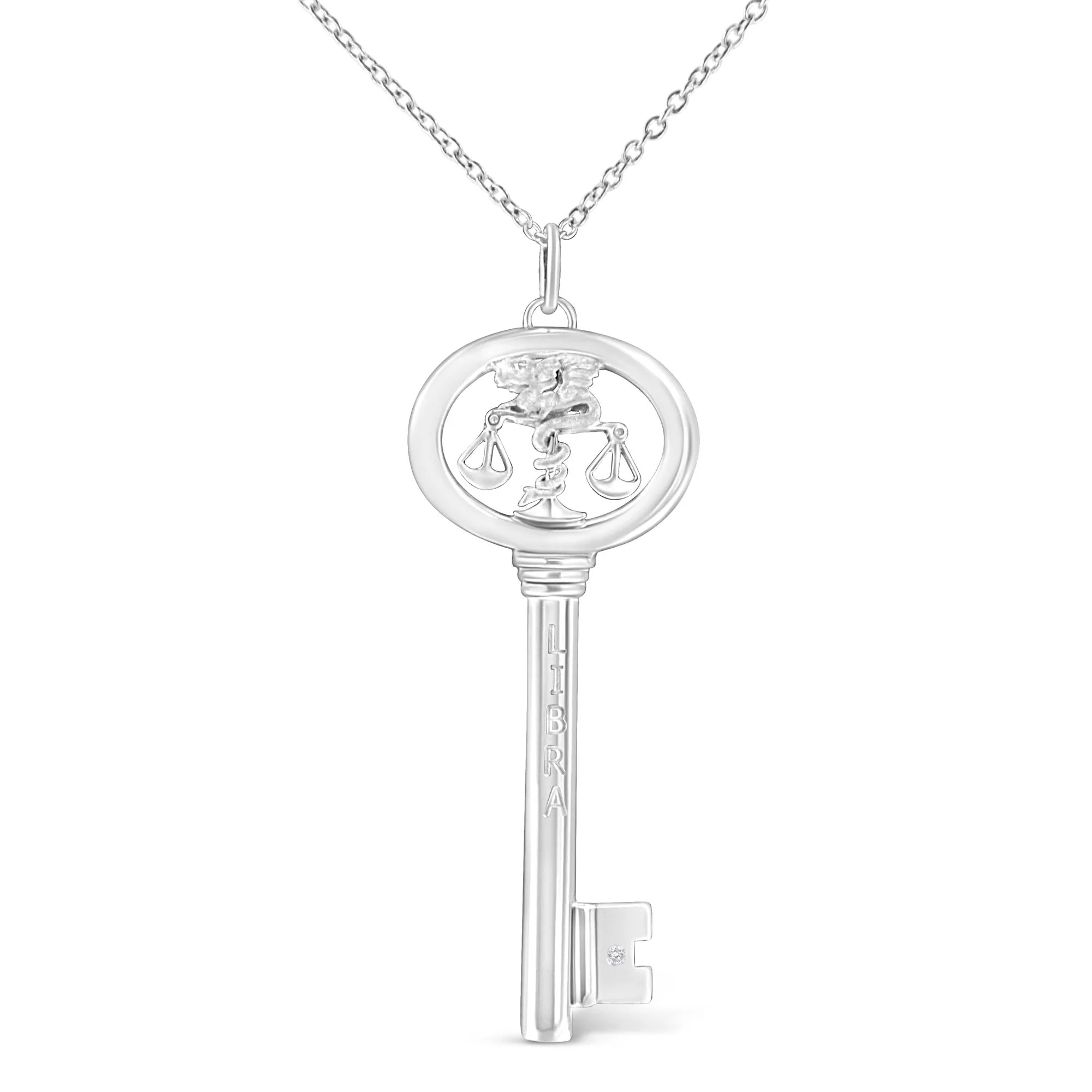 .925 Sterling Silver Diamond Accent Zodiac Key 18" Pendant Necklace (K-L Color, I1-I2 Clarity) by Haus of Brilliance - Image 7
