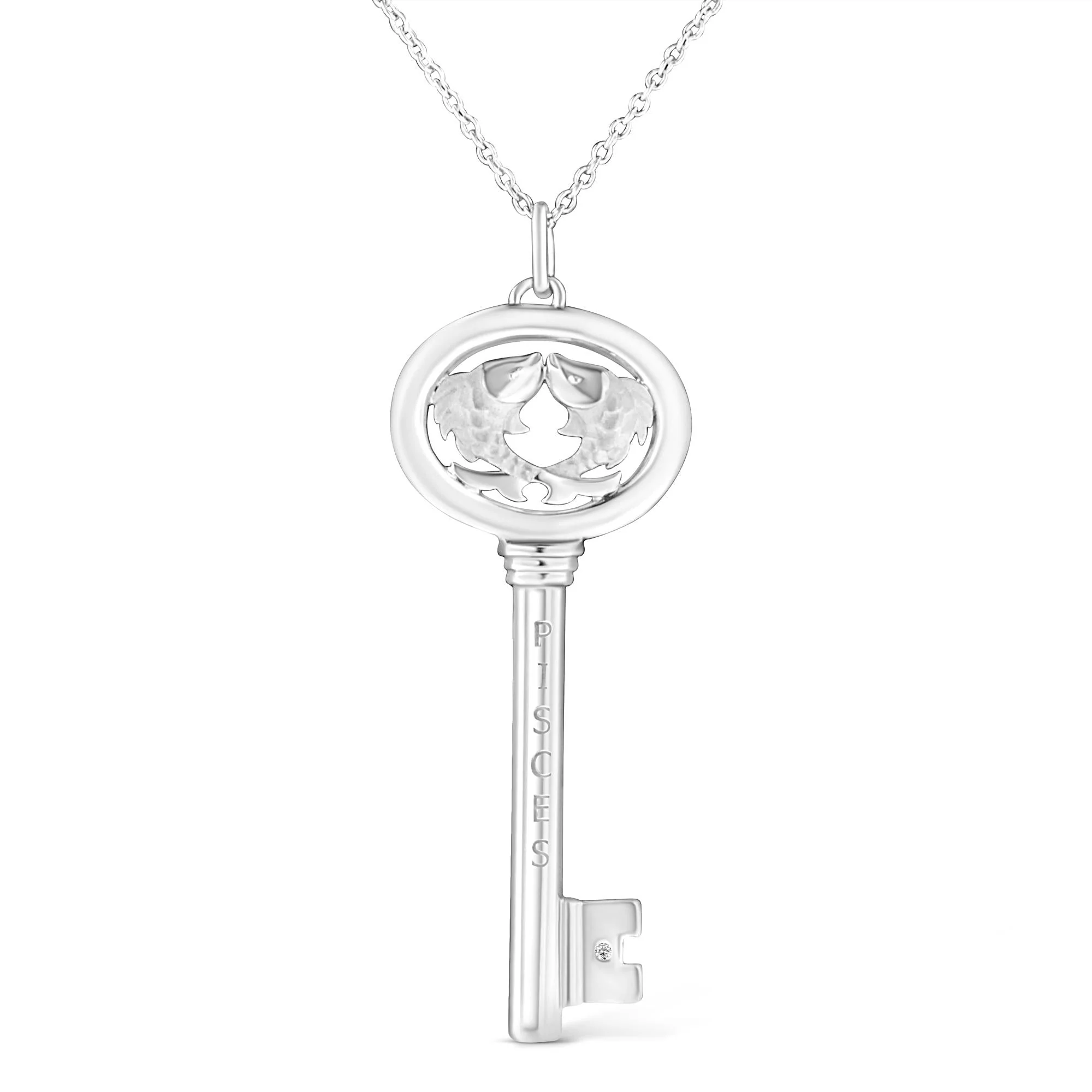 .925 Sterling Silver Diamond Accent Zodiac Key 18" Pendant Necklace (K-L Color, I1-I2 Clarity) by Haus of Brilliance - Image 8