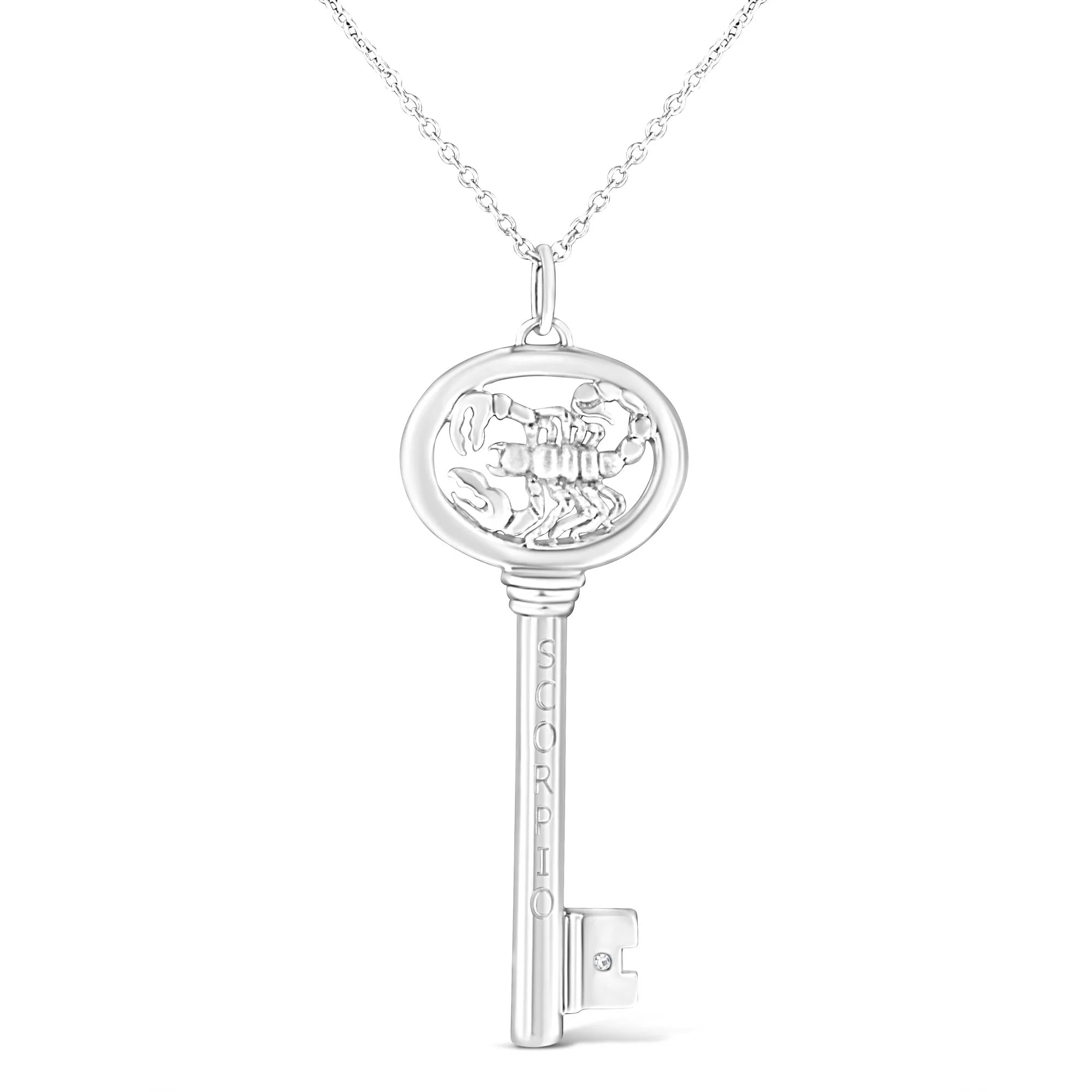 .925 Sterling Silver Diamond Accent Zodiac Key 18" Pendant Necklace (K-L Color, I1-I2 Clarity) by Haus of Brilliance - Image 9