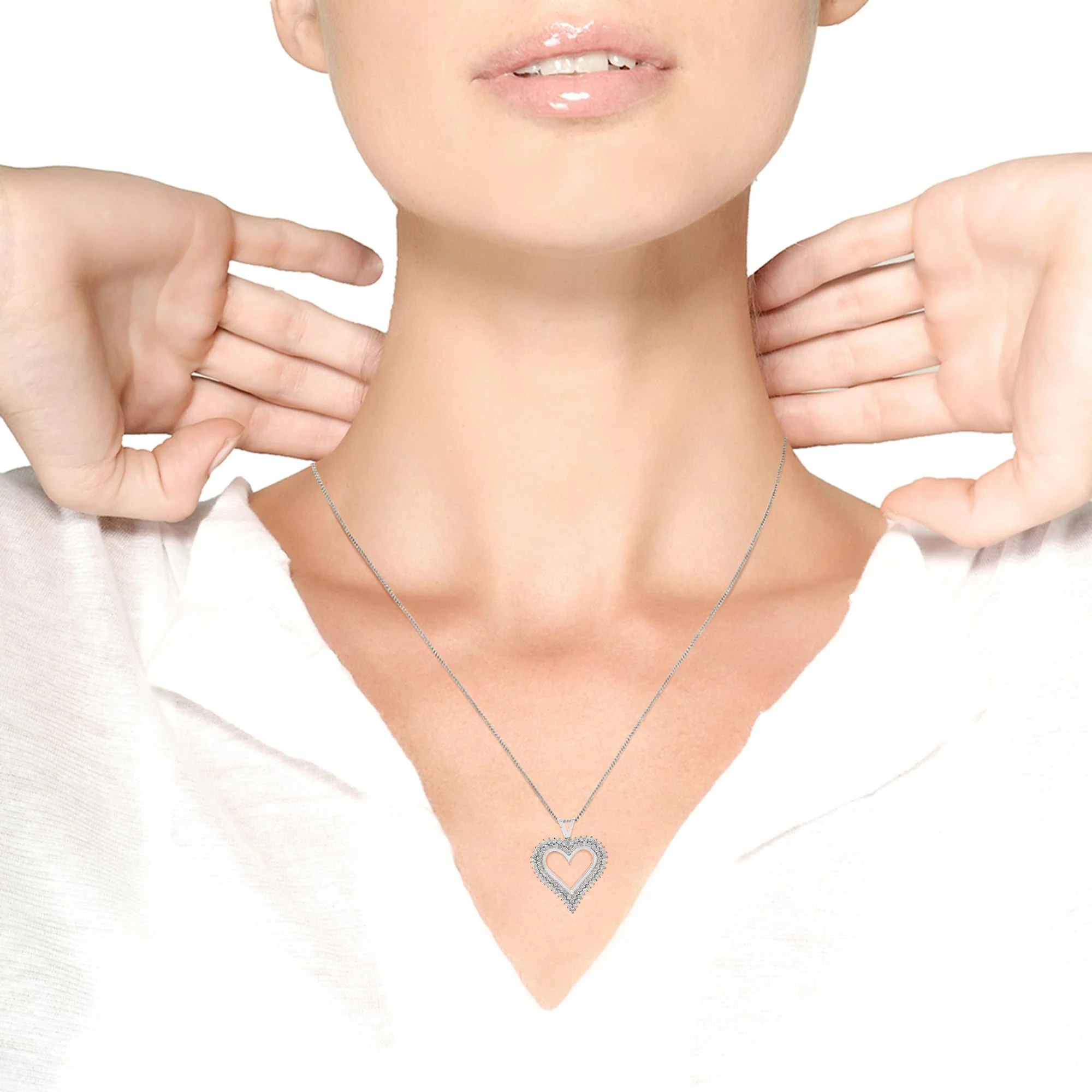 .925 Sterling Silver Diamond Heart 18" Pendant Necklace (I-J Color, I2-I3 Clarity) by Haus of Brilliance - Image 59