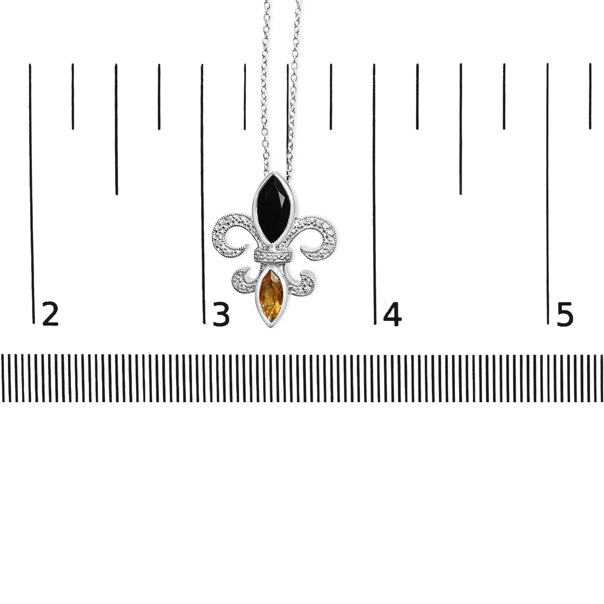 .925 Sterling Silver Marquise Onyx and Citrine and Diamond Accent Fleur De Lis Pendant Necklace (H-I Color, SI1-SI2 Clarity) - 18" by Infinite Jewels - Image 5
