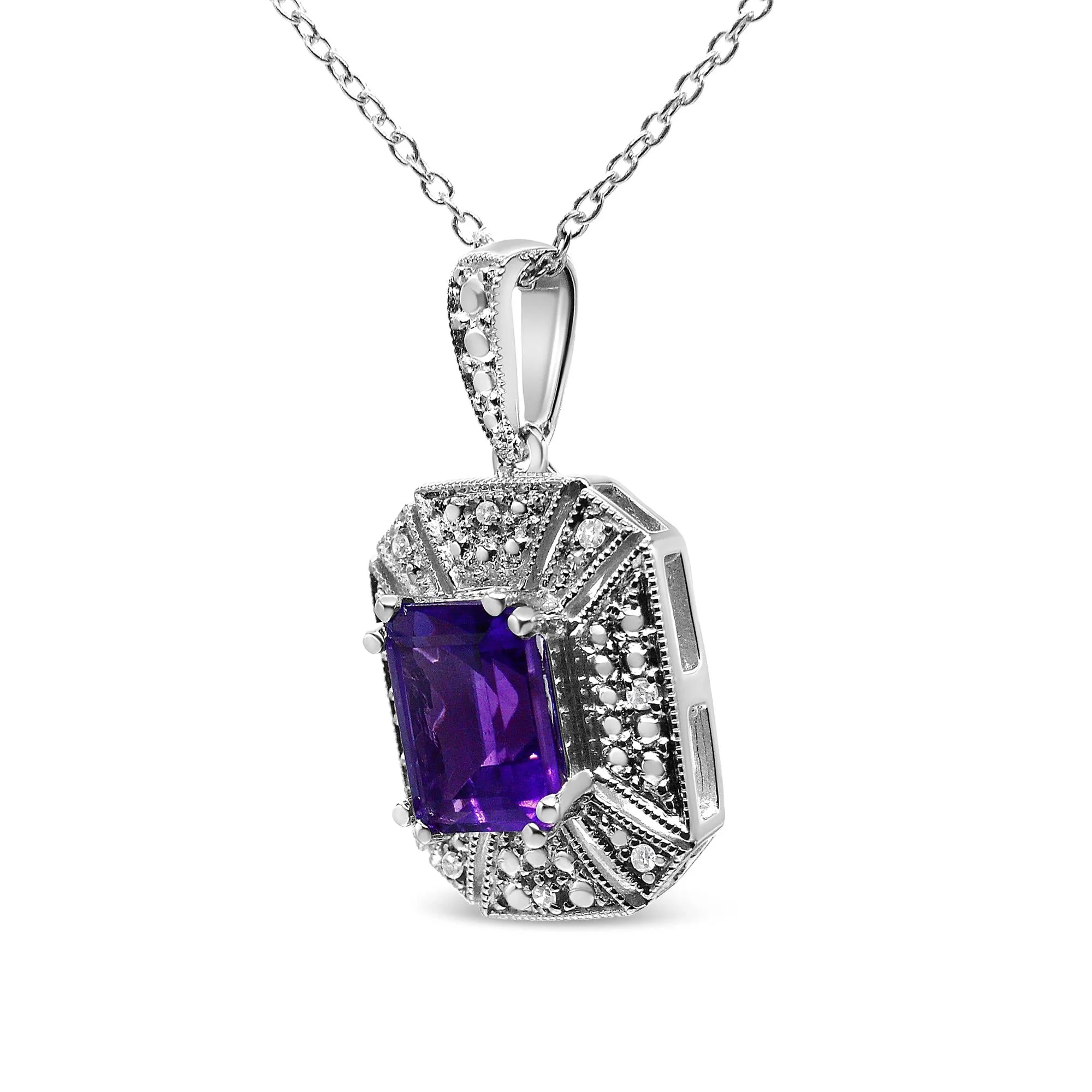 .925 Sterling Silver Purple Amethyst and Diamond Accent Art Deco Style 18" Pendant Necklace (I-J Color, I1-I2 Clarity) by Haus of Brilliance - Image 2