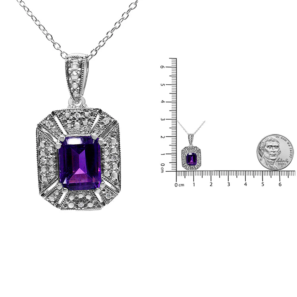.925 Sterling Silver Purple Amethyst and Diamond Accent Art Deco Style 18" Pendant Necklace (I-J Color, I1-I2 Clarity) by Haus of Brilliance - Image 5