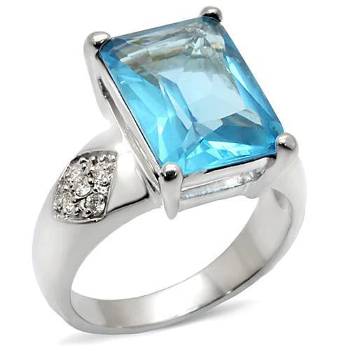 9X012 - Rhodium Brass Ring with Synthetic Synthetic Glass in Sea Blue - Image 2
