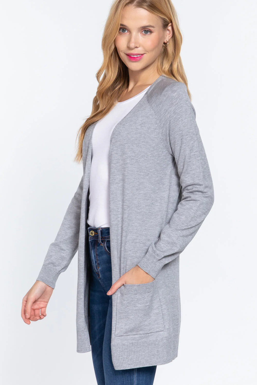 ACTIVE BASIC Open Front Long Sleeve Cardigan - Image 2