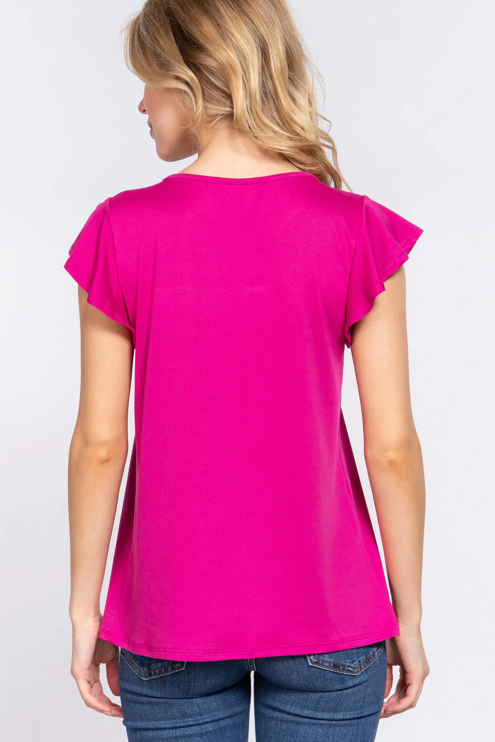 ACTIVE BASIC Ruffle Short Sleeve Lace Detail Knit Top - Image 2