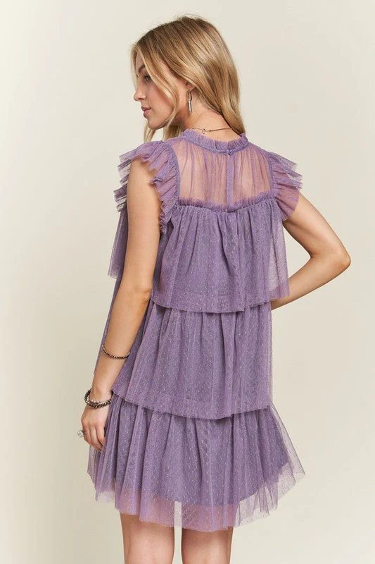 ADORA Layered Ruffled Cap Sleeve Mesh Dress - Image 3