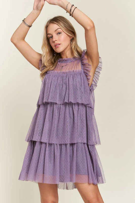 ADORA Layered Ruffled Cap Sleeve Mesh Dress - Image 4