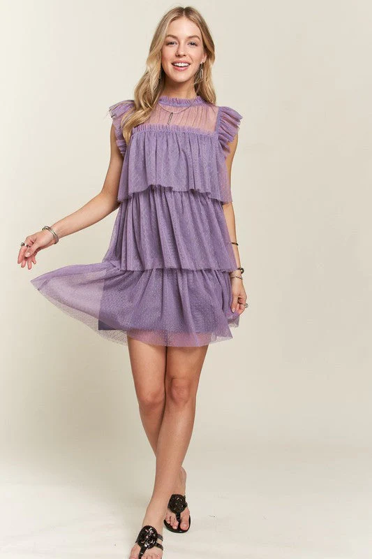 ADORA Layered Ruffled Cap Sleeve Mesh Dress - Image 5