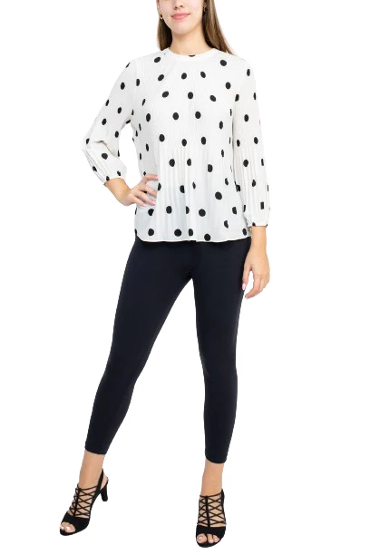 Adrianna Papell Crew Neck 3/4 Sleeve Keyhole Back Ruched Waist Multi Print Woven Top by Curated Brands - Image 10