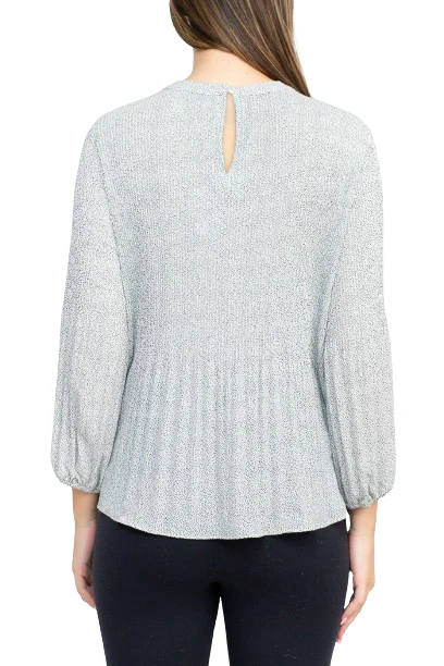 Adrianna Papell Crew Neck 3/4 Sleeve Keyhole Back Ruched Waist Multi Print Woven Top by Curated Brands - Image 3