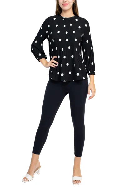 Adrianna Papell Crew Neck 3/4 Sleeve Keyhole Back Ruched Waist Multi Print Woven Top by Curated Brands - Image 5