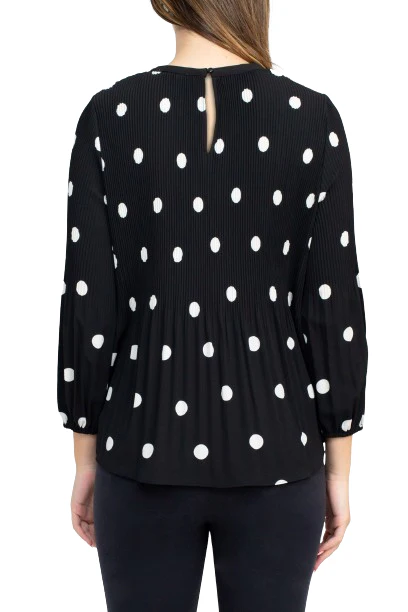 Adrianna Papell Crew Neck 3/4 Sleeve Keyhole Back Ruched Waist Multi Print Woven Top by Curated Brands - Image 7