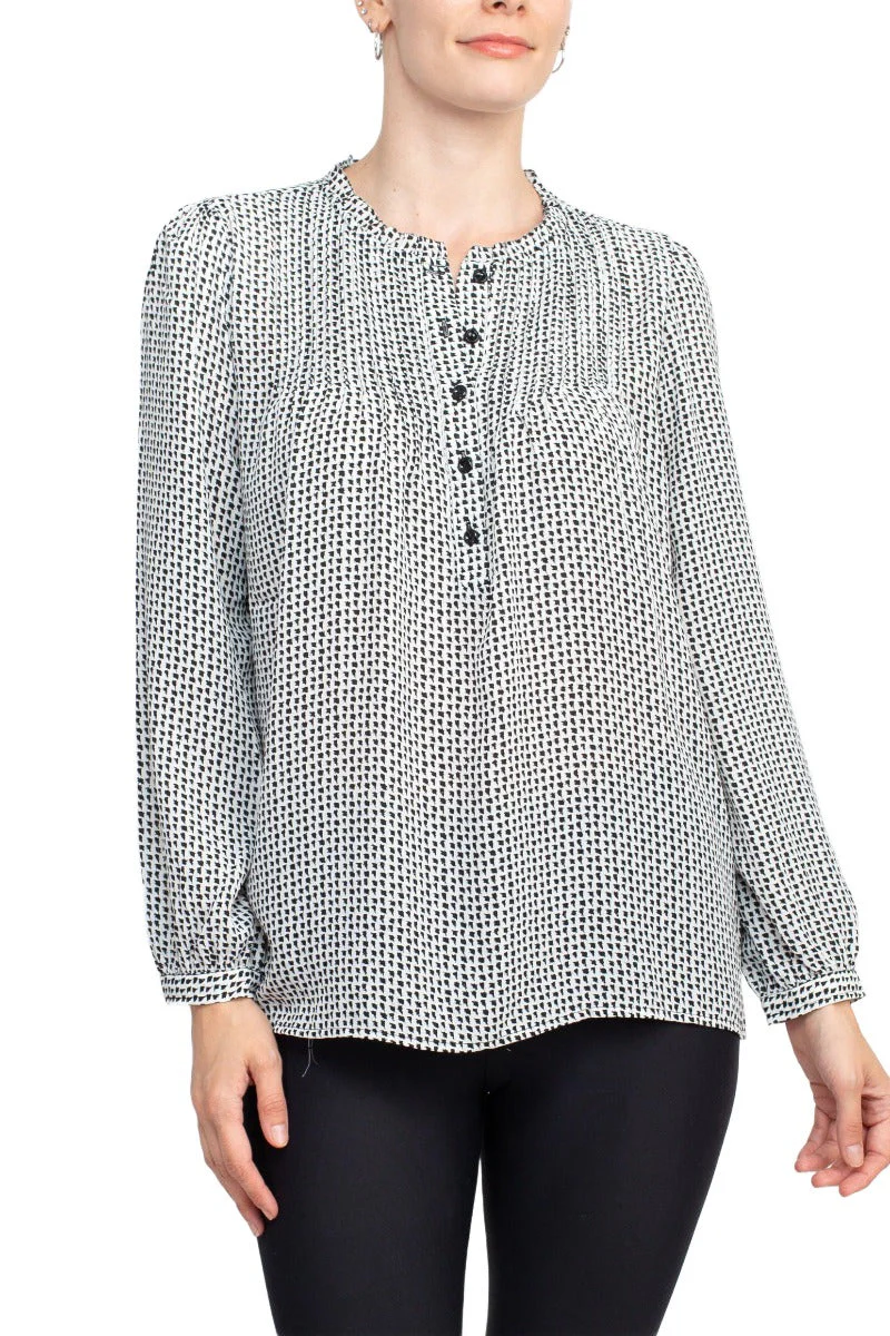 Adrianna Papell Crew Neck Long Sleeves Button Detail Woven Top by Curated Brands - Image 13