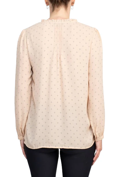 Adrianna Papell Crew Neck Long Sleeves Button Detail Woven Top by Curated Brands - Image 3