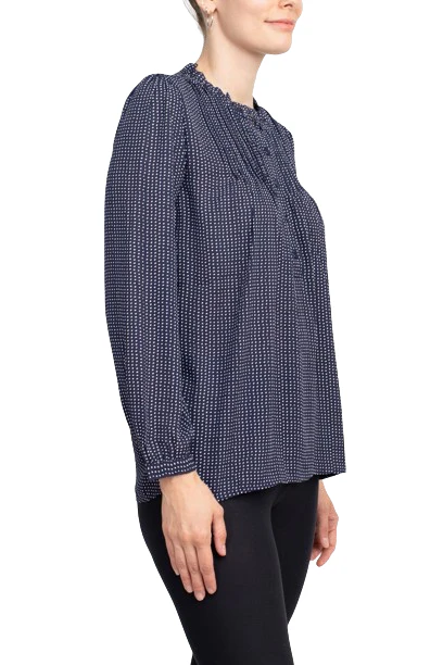 Adrianna Papell Crew Neck Long Sleeves Button Detail Woven Top by Curated Brands - Image 5