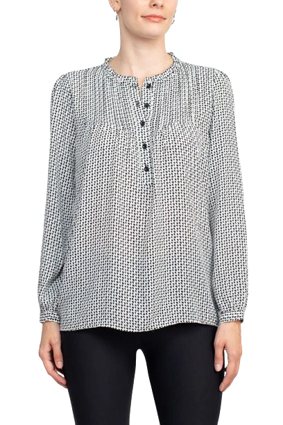 Adrianna Papell Crew Neck Long Sleeves Button Detail Woven Top by Curated Brands - Image 9