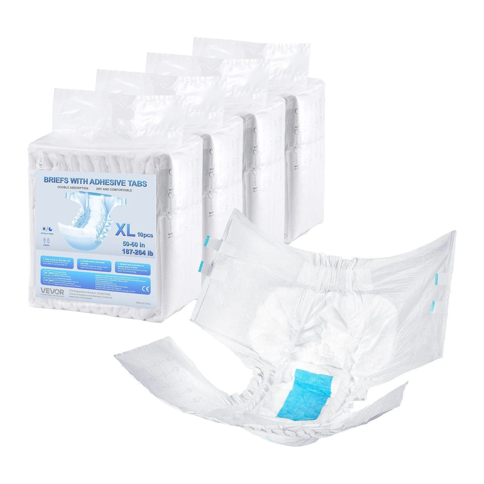 Adult Briefs with Adhesive Tabs Incontinence Briefs for Men Women XL Size