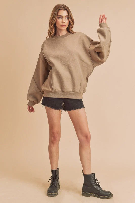 Aemi + Co Exposed Seam Round Neck Drop Shoulder Sweatshirt - Image 3