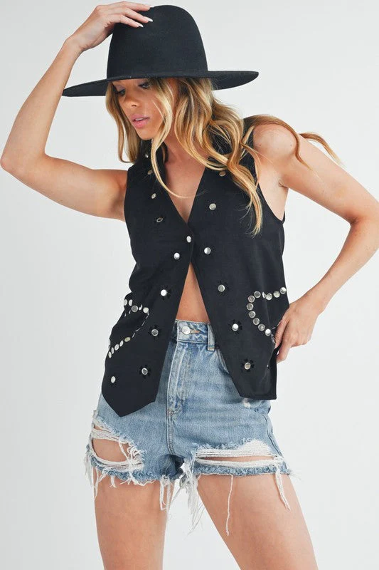 Aemi + Co Heart Rivet Detail Suede Vest Coat - Image 2