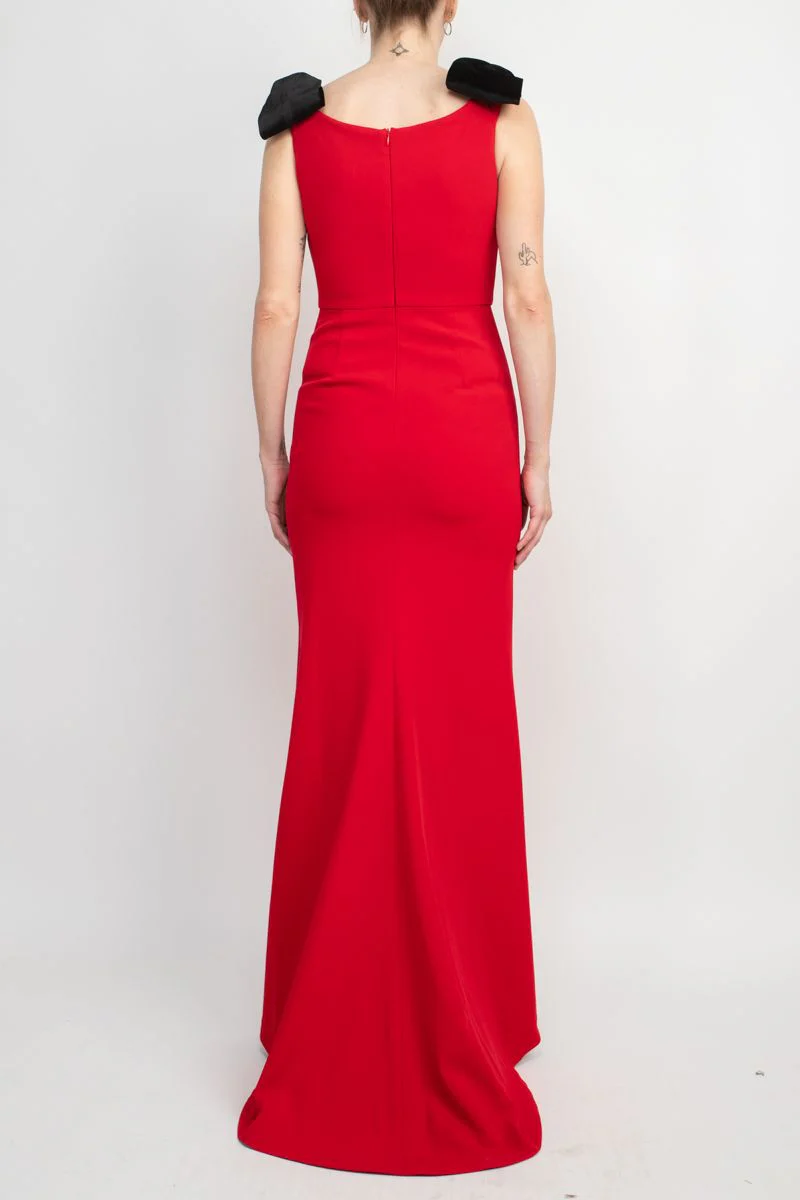 Alberto Makali Boat Neck Sleeveless Bow Shoulder Detail Zipper Back Solid Mermaid Gown by Curated Brands - Image 3