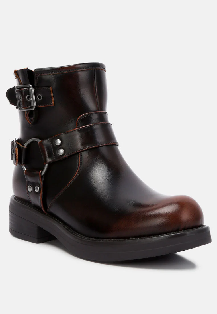 allux brushed faux leather pin buckle boots by London Rag - Image 3