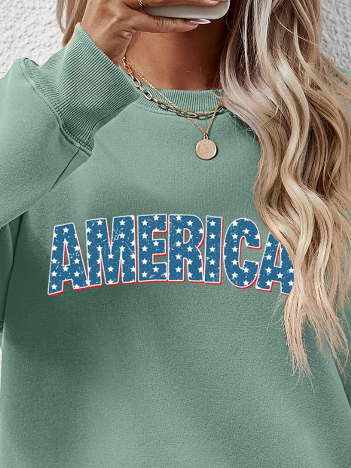 AMERICA Round Neck Dropped Shoulder Sweatshirt - Image 17