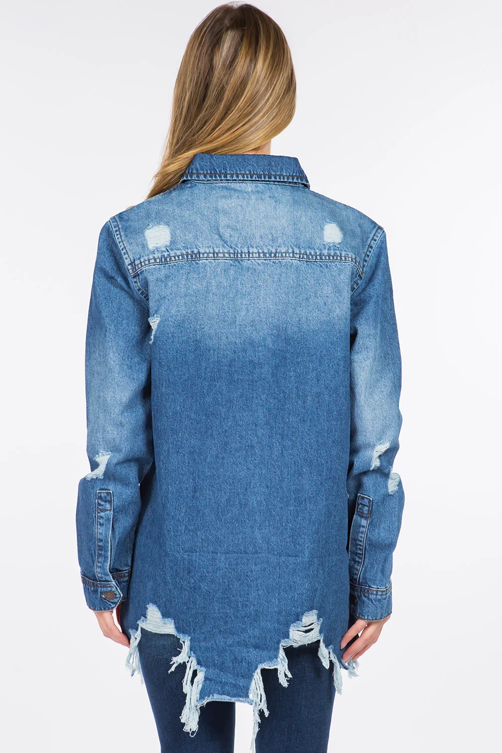 American Bazi Distressed Frayed Hem Denim Jacket - Image 2