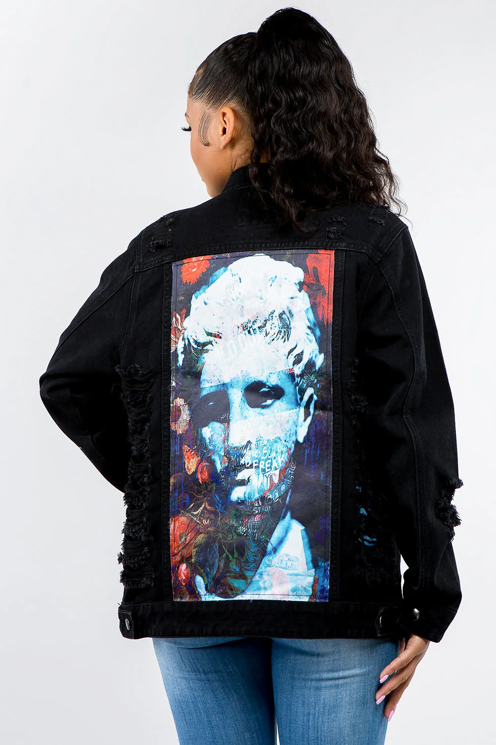 American Bazi Full Size Button Up Distressed Denim Jacket - Image 2