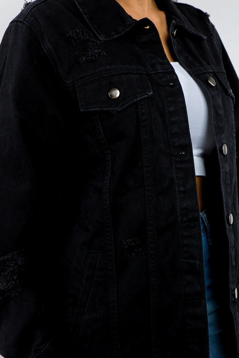 American Bazi Full Size Button Up Distressed Denim Jacket - Image 5