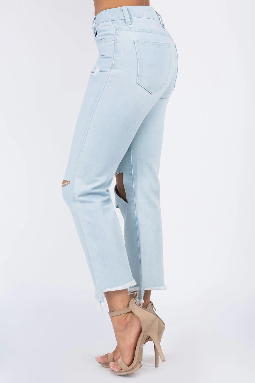 American Bazi High Waist Distressed Raw Hem Jeans - Image 3