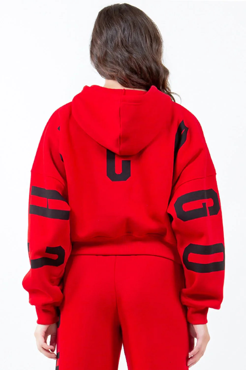 American Bazi Letter Graphic Long Sleeve Drawstring Cropped Hoodie - Image 2