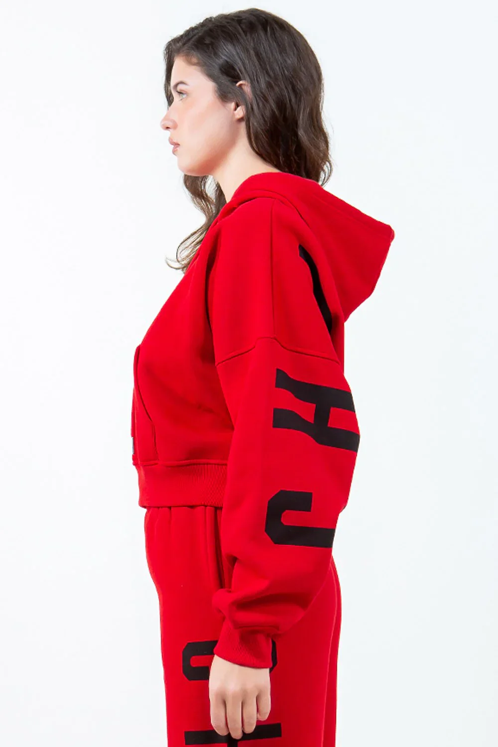 American Bazi Letter Graphic Long Sleeve Drawstring Cropped Hoodie - Image 4