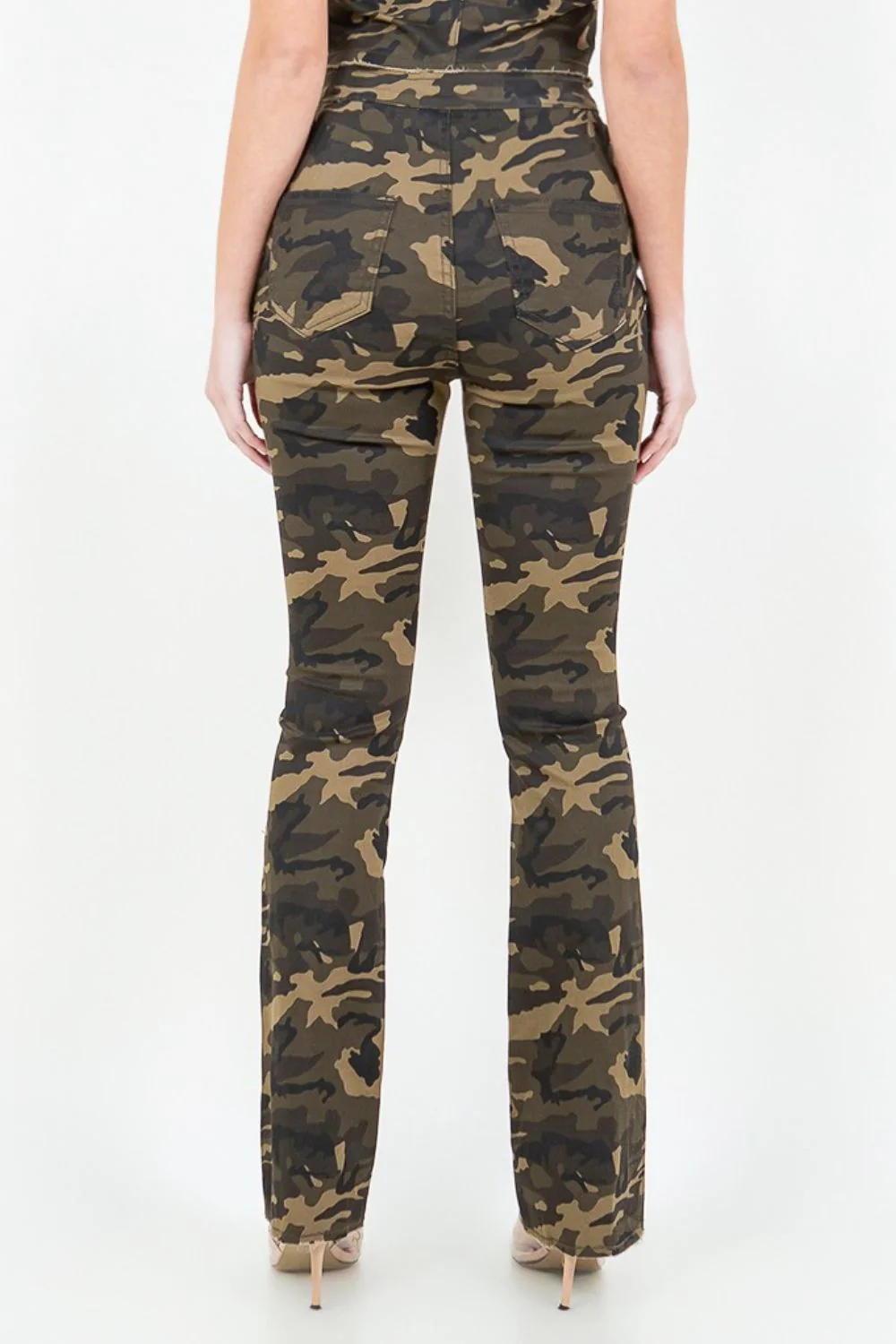 American Bazi V-Cut Ruched Camo Flare Pants - Image 3
