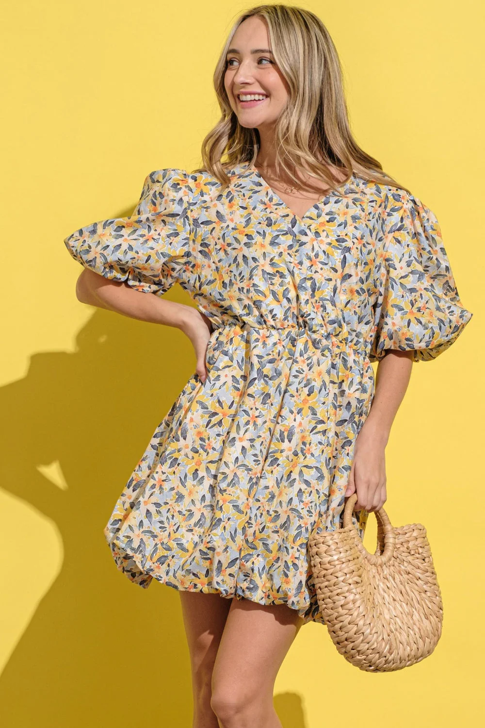And The Why Full Size Floral Surplice Puff Sleeve Dress - Image 4