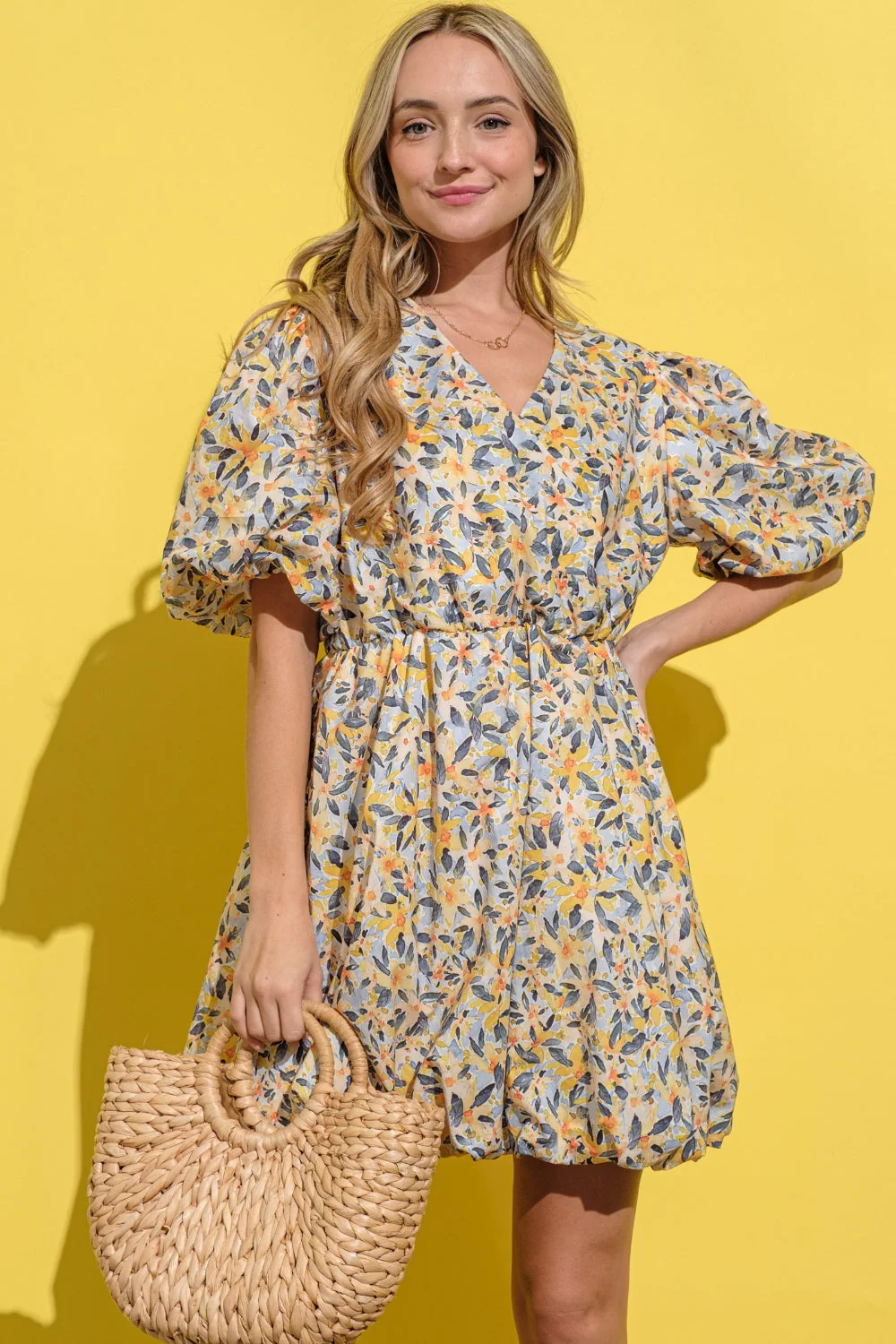 And The Why Full Size Floral Surplice Puff Sleeve Dress - Image 6