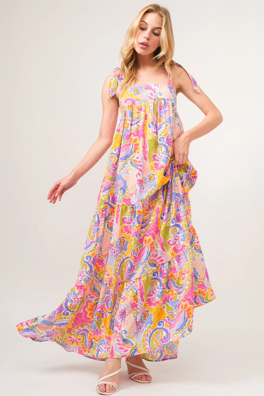 And The Why Full Size Printed Tie Shoulder Tiered Maxi Dress - Image 3