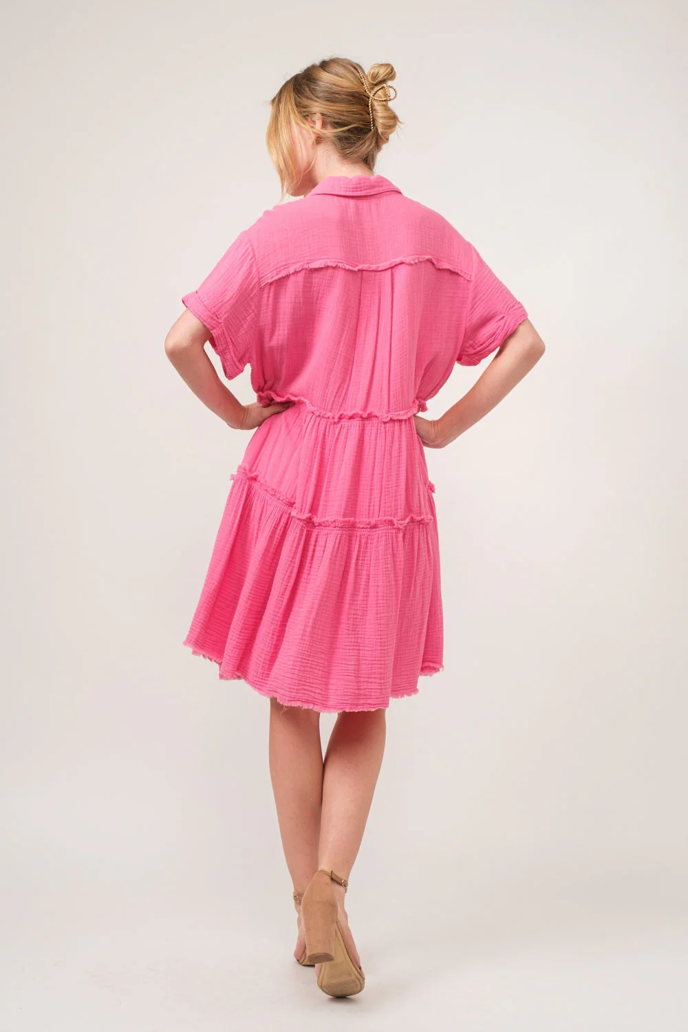 And The Why Full Size Raw Edge Washed Tiered Shirt Dress - Image 2
