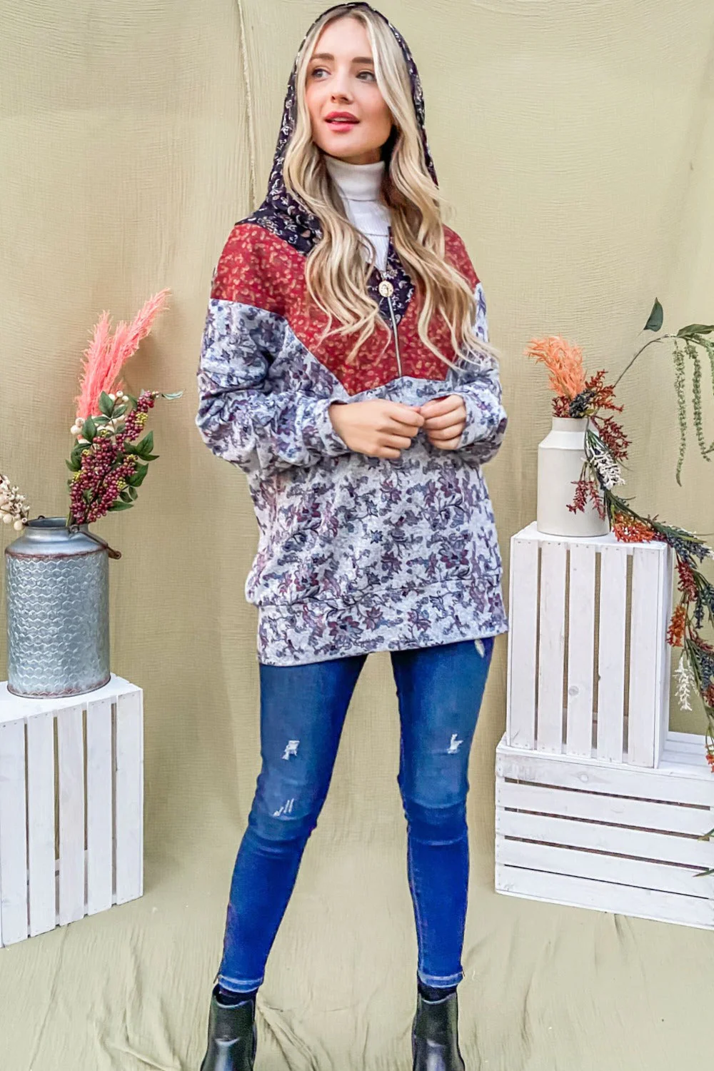 And The Why Printed Half Zip Up Long Sleeve Hoodie - Image 5