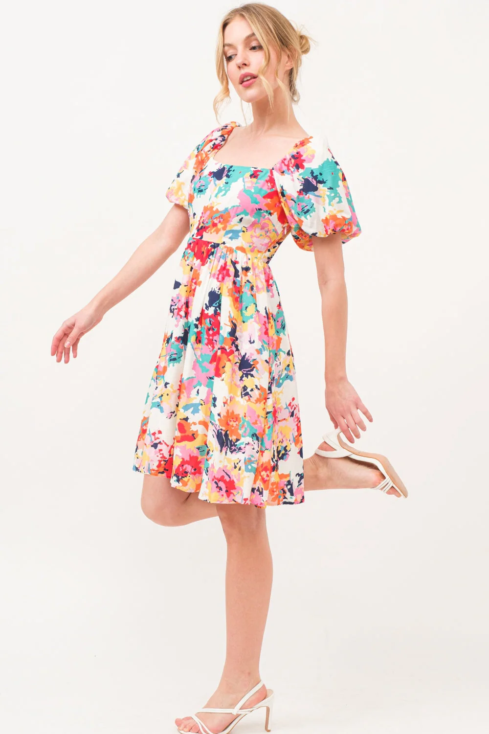 And The Why Square Neck Puff Sleeve Floral Dress - Image 6