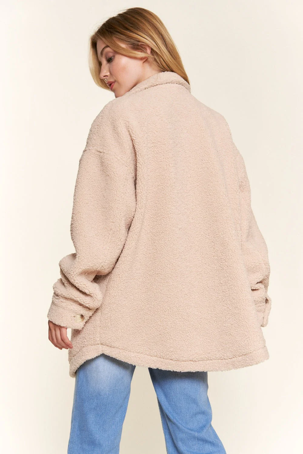 And The Why Teddy Sherpa Button Down Curved Hem Shacket - Image 2