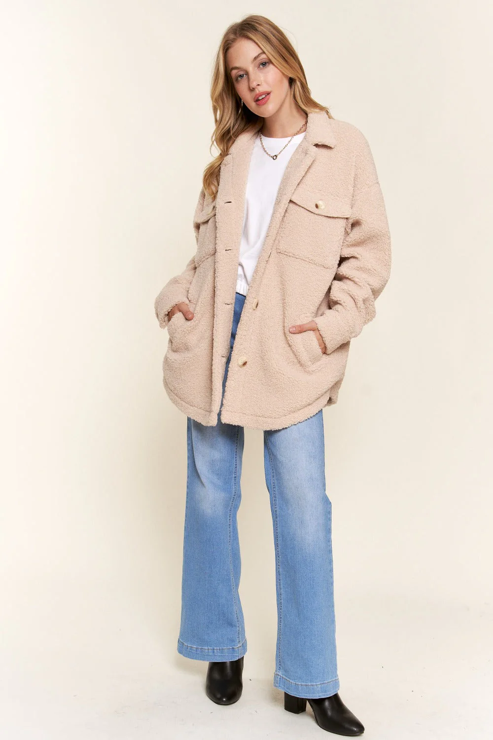 And The Why Teddy Sherpa Button Down Curved Hem Shacket - Image 5