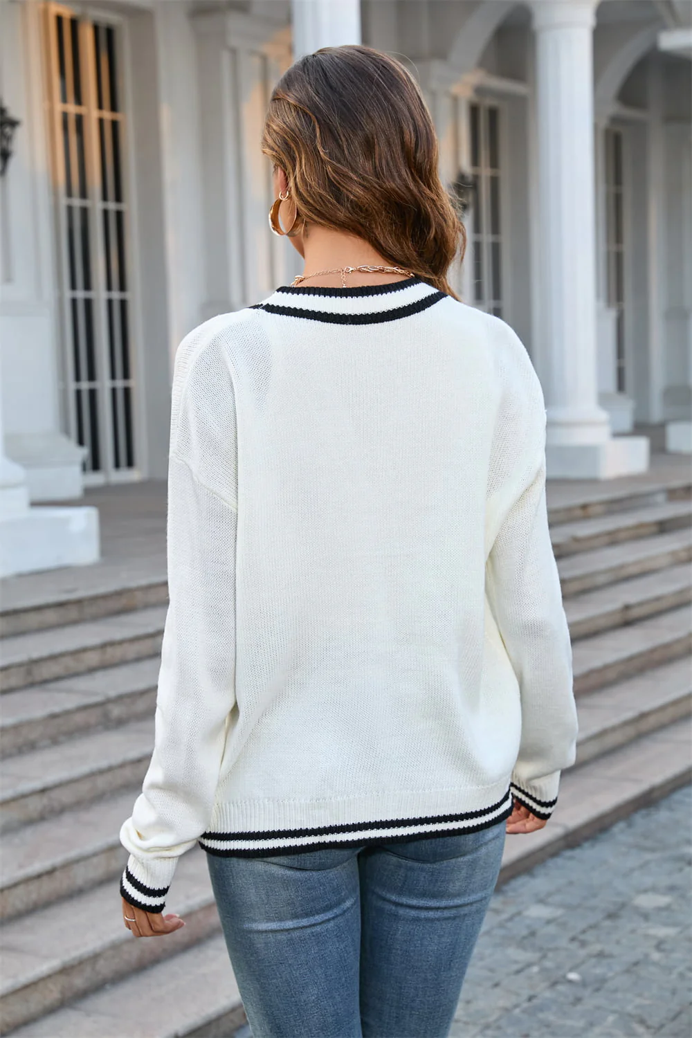 Angel Wings Buttoned V-Neck Long Sleeve Cardigan - Image 10
